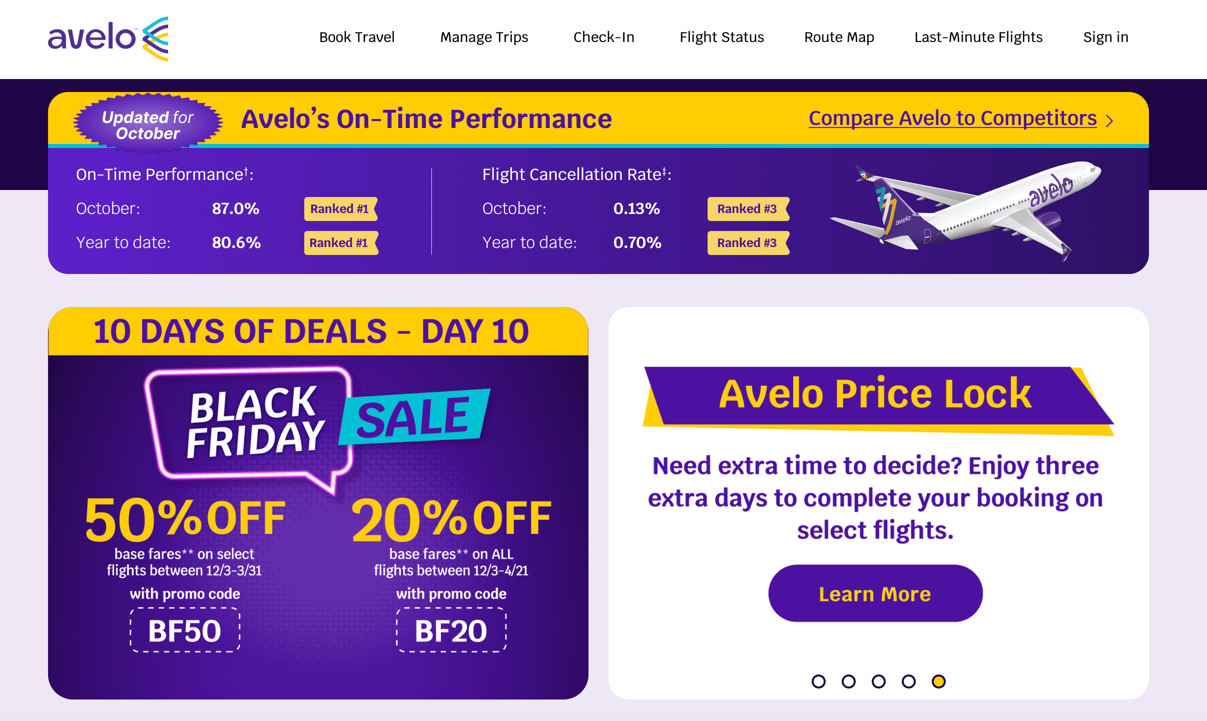 Avelo Black Friday sales landing page